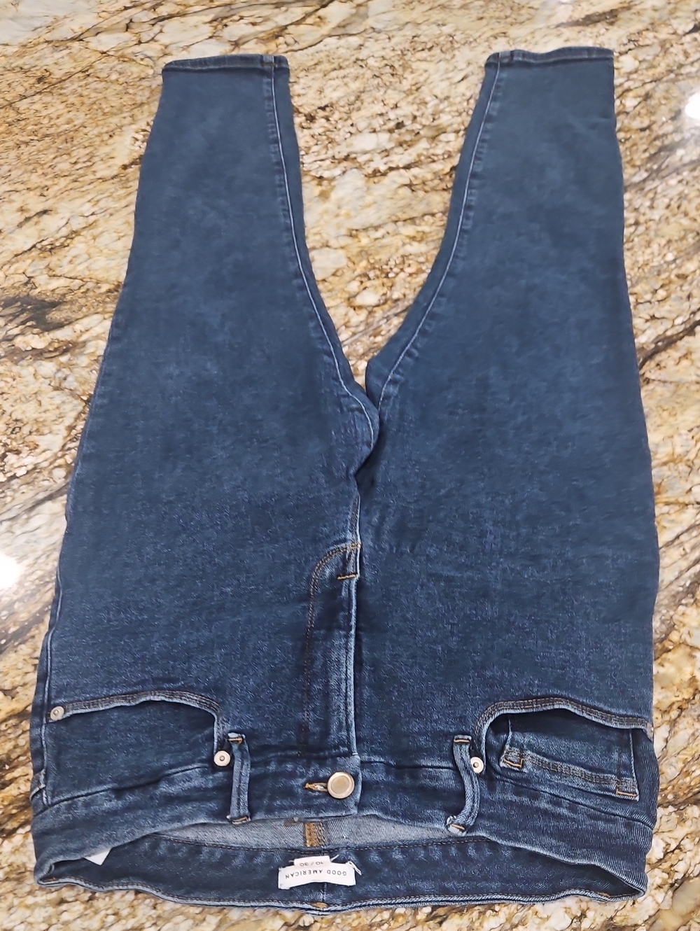 Good American Dark Blue High-Rise Skinny Jeans. Size 10/30 Inseam 25" Rise 10.5"